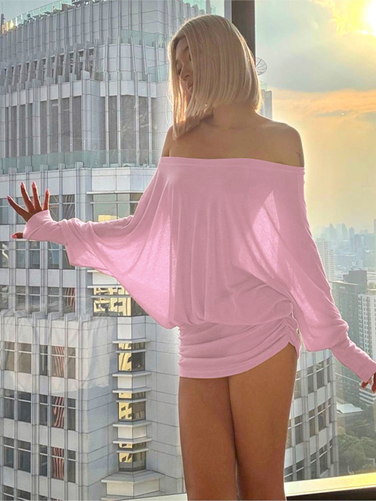 Sexy Mesh Sheer Bodycon Dress - Nova moda fora do ombro sheer
