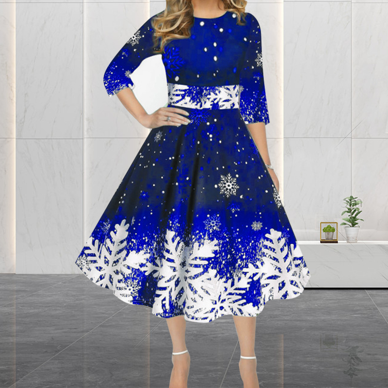 French Vintage Floral Midi Dress - Vestidos de Natal de inverno feminino