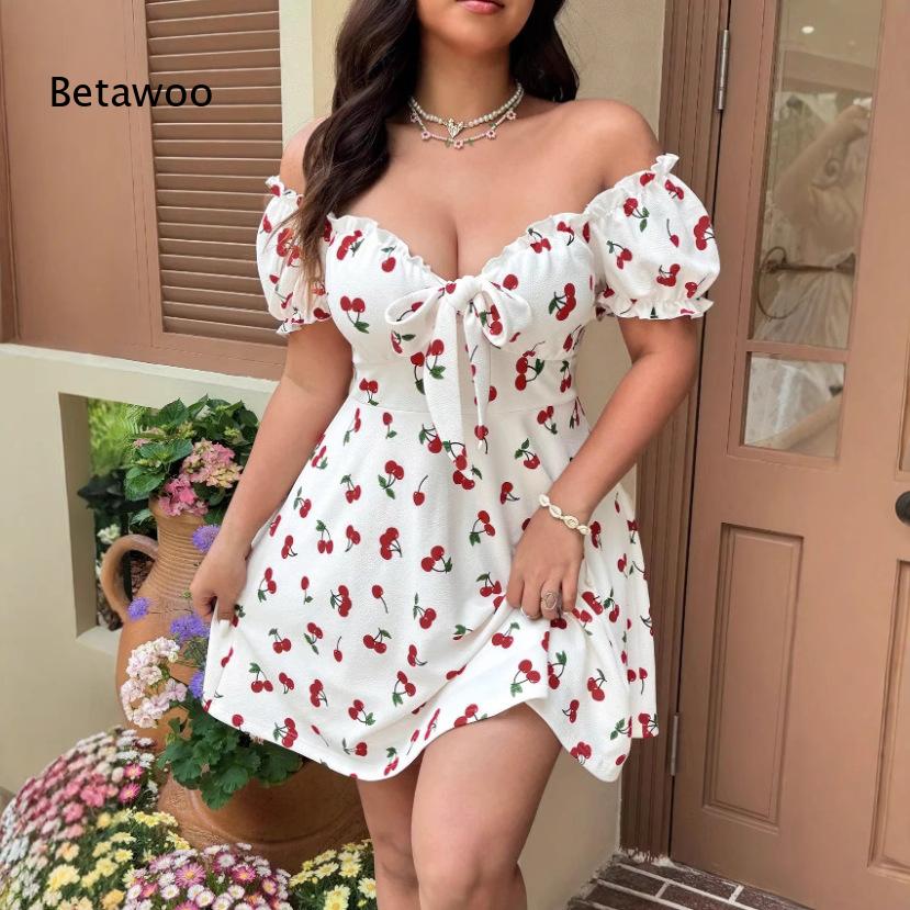 Off Shoulder Puff Sleeve Sundress - Vestido Mini Floral com Ombros Descidos