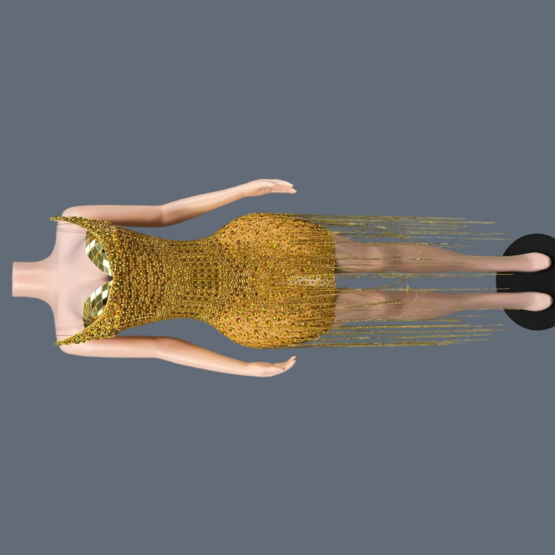 Sparkly Rhinestone Club Party Dress - Vestido de Coquetel Luxuoso Dourado para