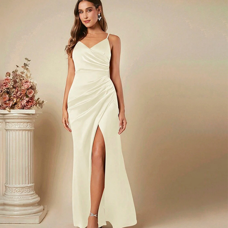 Feminino elegante cetim suspen - Elegant Satin Evening Gown Split avaliação e preço