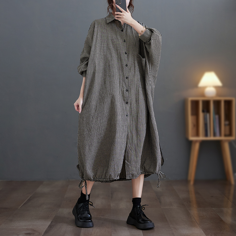 Vestido Elegante Casual de Alg - Casual Loose Linen Shirt Dress avaliação e preço