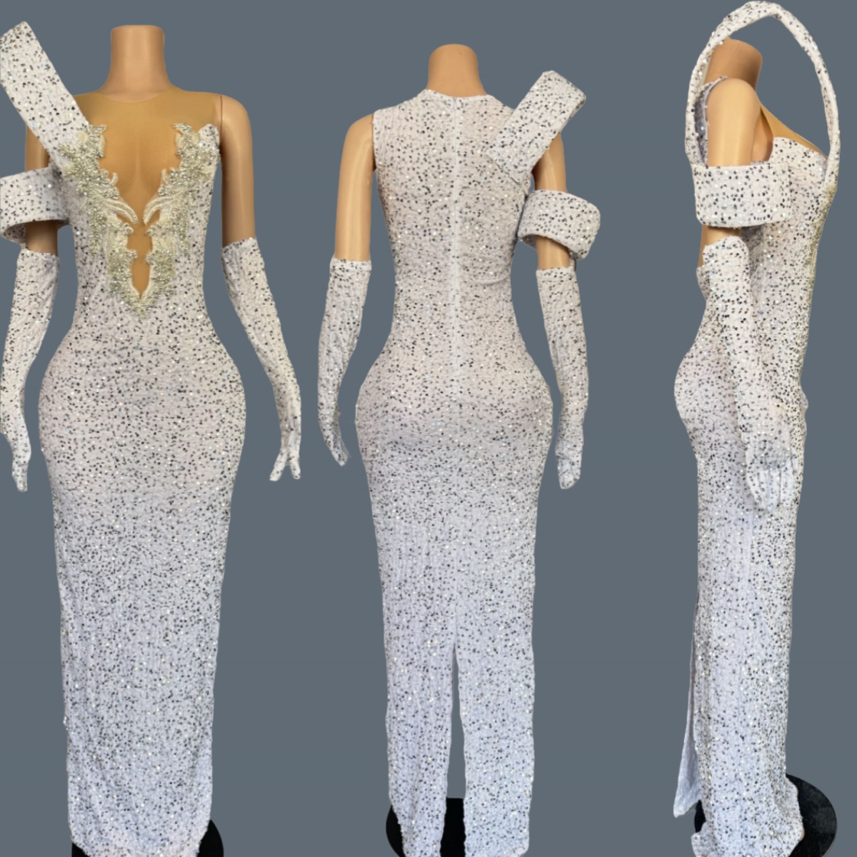 Vestido Longo Branco Justo com - Sparkly Rhinestone Club Party Dress avaliação e preço