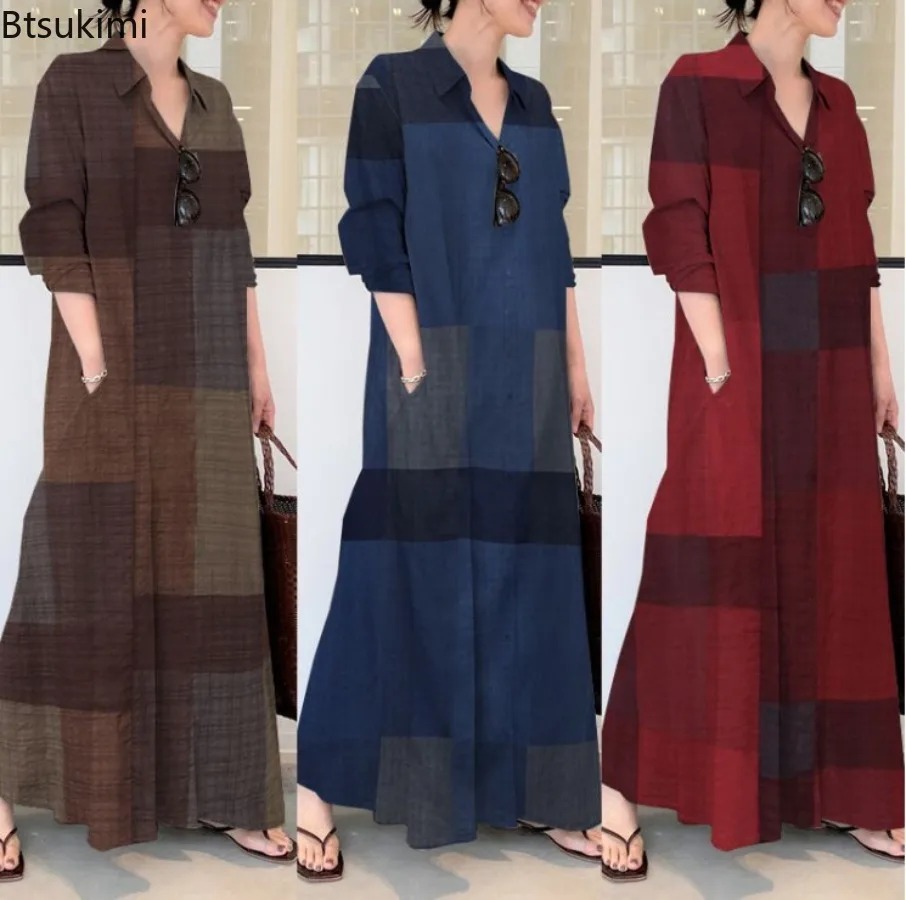 Novo Vestido Camisa Feminino d - Casual Loose Linen Shirt Dress avaliação e preço