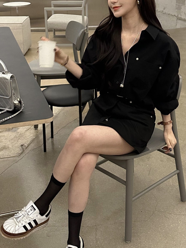 Vestido Camisa Branco Feminino - Korean Style A Line Shirt Dress avaliação e preço