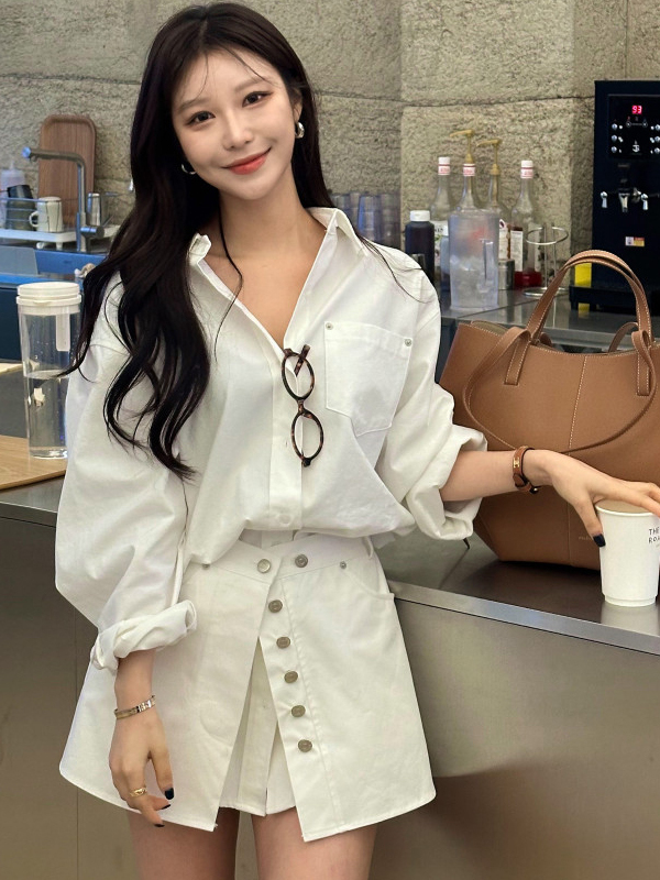Vestido Camisa Branco Feminino - Korean Style A Line Shirt Dress avaliação e preço