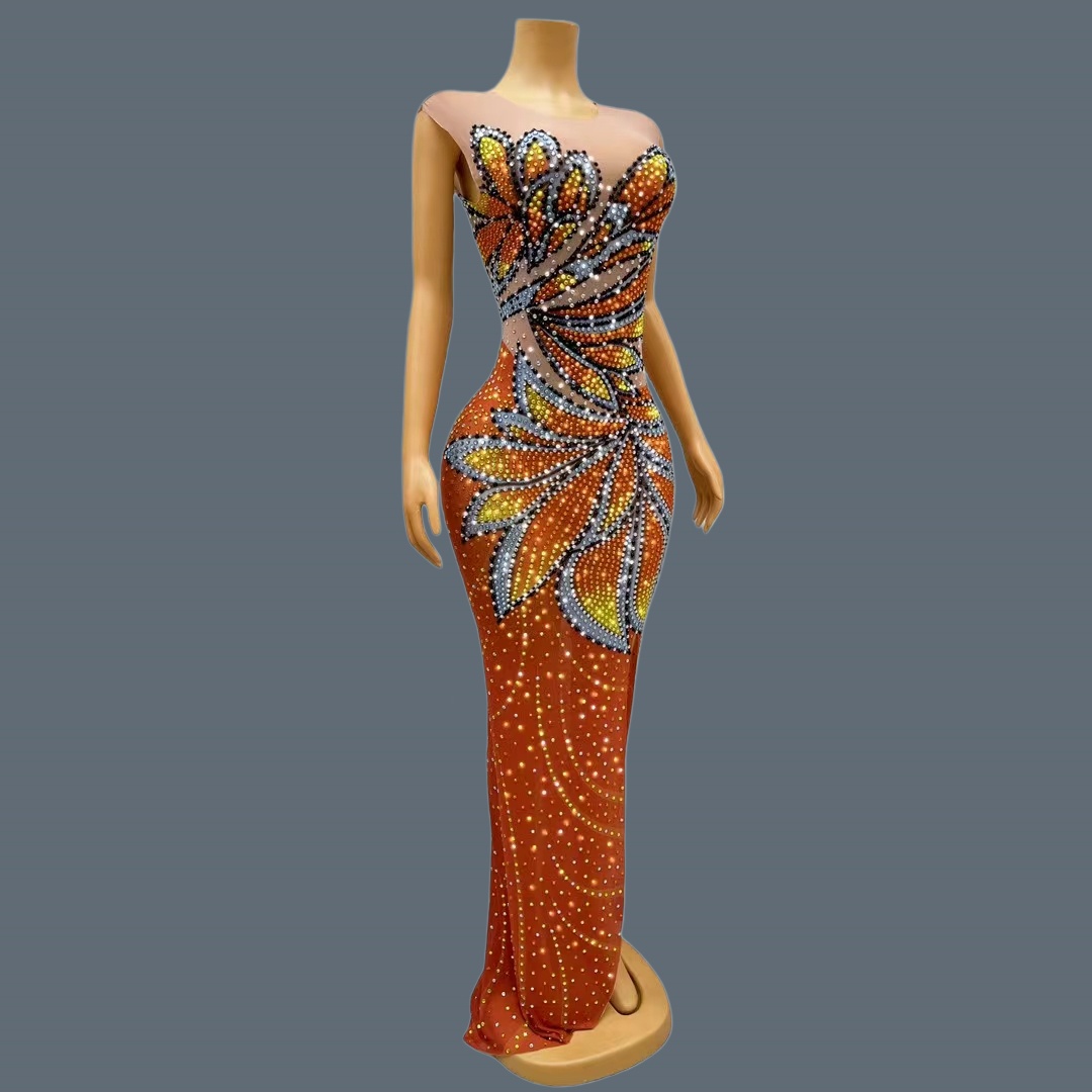 Vestido Maxi Sem Mangas para M - Sparkly Rhinestone Club Party Dress avaliação e preço