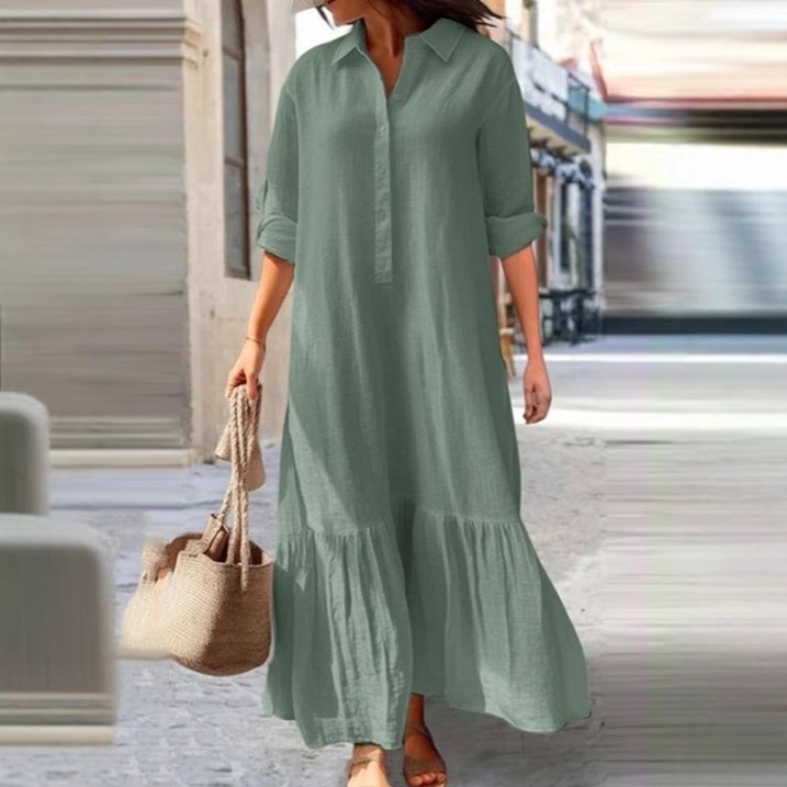 2026 Nova Coleção Europeia e A - Casual Loose Linen Shirt Dress avaliação e preço