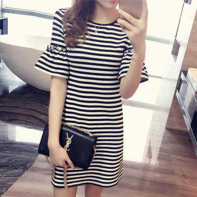 Vestido Listrado de Verão Femi - Korean Style A Line Shirt Dress avaliação e preço