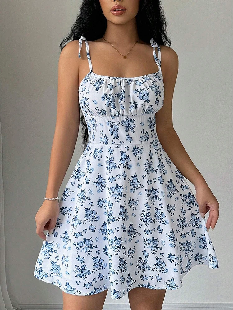 Vestido curto de praia com alç - French Vintage Floral Midi Dress avaliação e preço