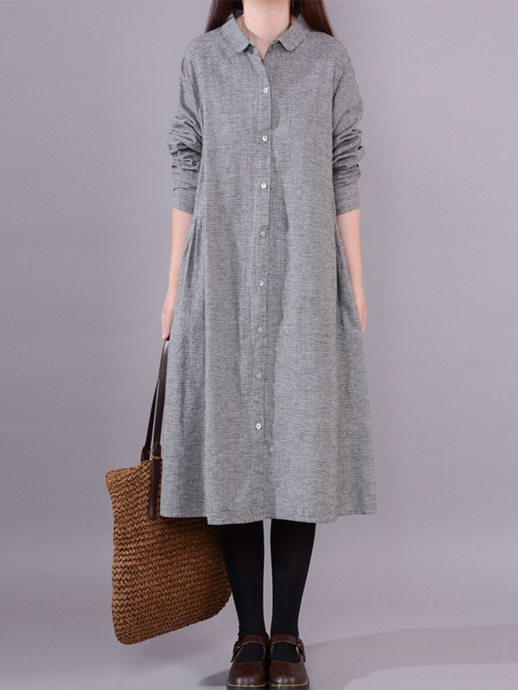 Vestido Camisa Xadrez Feminino - Korean Style A Line Shirt Dress avaliação e preço