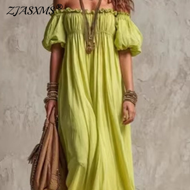 Vestido Casual de Verão para M - Off Shoulder Puff Sleeve Sundress avaliação e preço