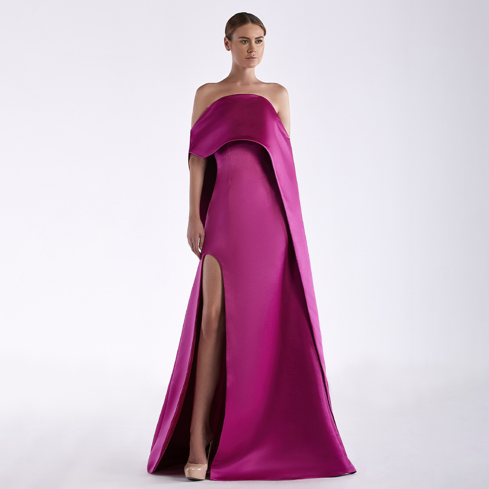 Vestido feminino de cetim sem  - Elegant Satin Evening Gown Split avaliação e preço