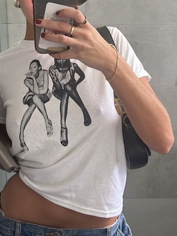 T-shirt gráfica Harajuku, tops - Y2K Graphic Baby Tee Crop avaliação e preço
