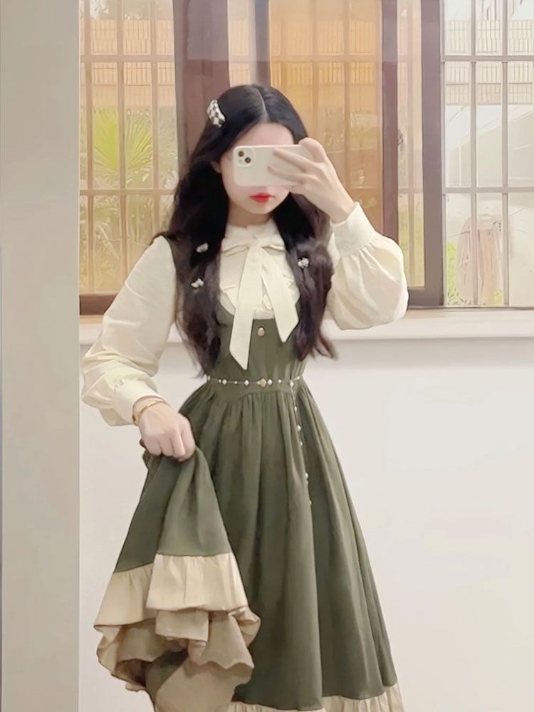 2025 novo japonês coreano kawa - Korean Style A Line Shirt Dress avaliação e preço